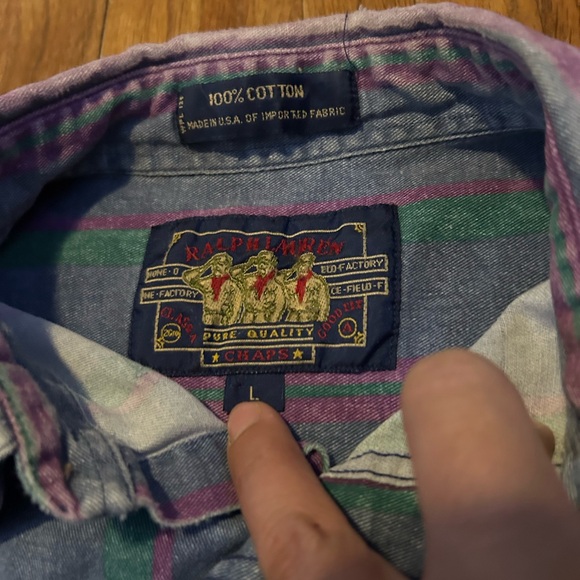 Vintage Ralph Lauren Pure Quality Chaps Mens Button Down Shirt Size L Striped - Picture 4 of 5